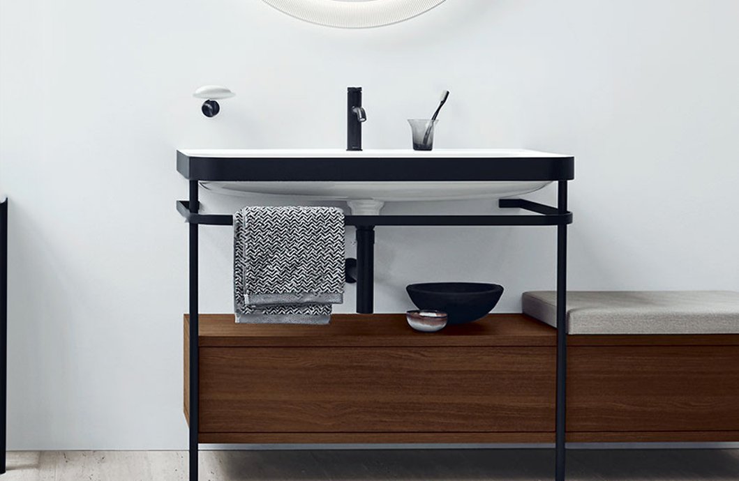 De wastafel op voet Happy D.2 C-bonded