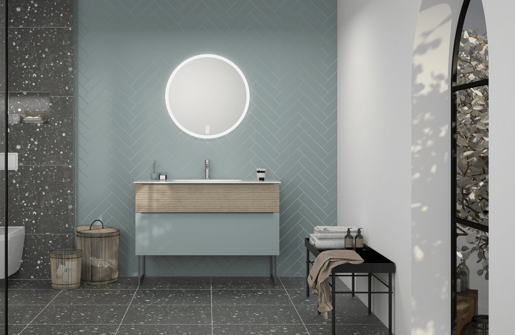 Meubelreeks Style II - Tweekleurig meubel in Cashmere Eiken en Azurblauw Mat, L. 120 cm