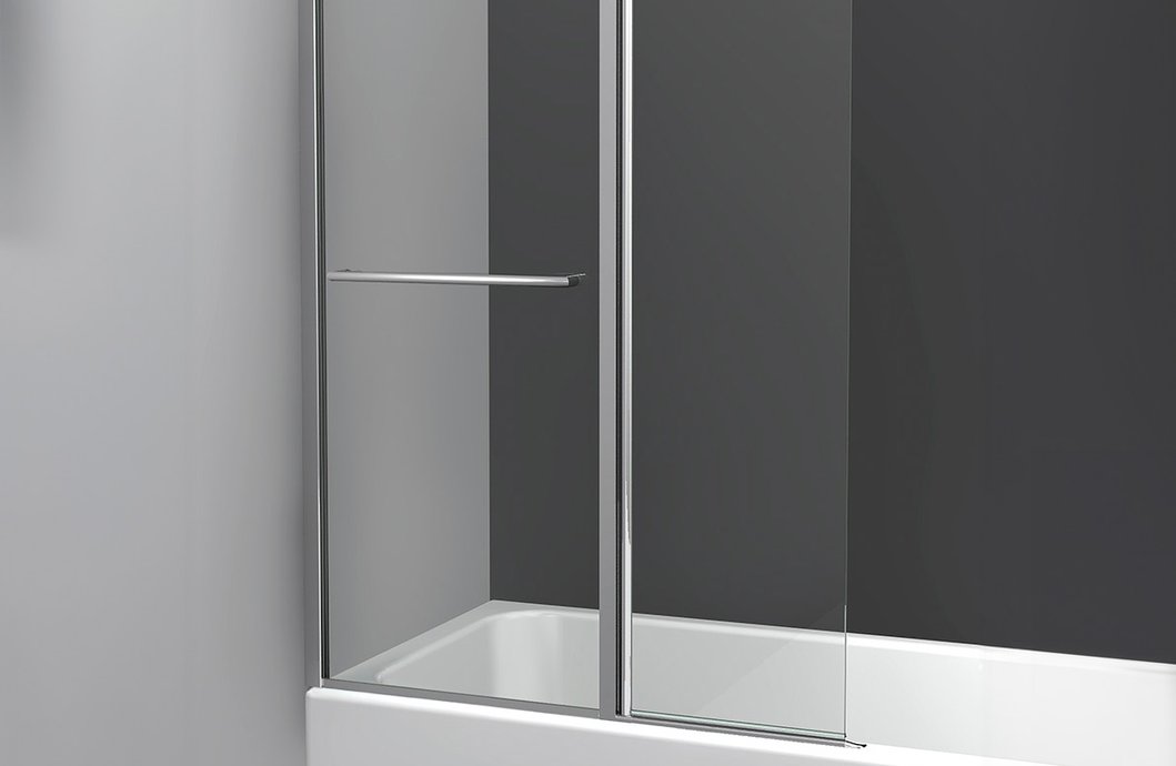 Bathtub screen A16 with 1 hinged and 1 fixed panel with grip/towel rail