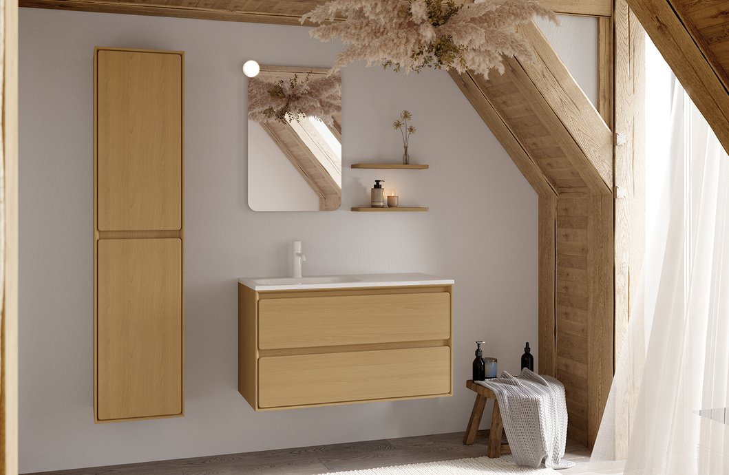 Furniture range Bocage - 2-drawer furniture in solid oak color, L.100 cm