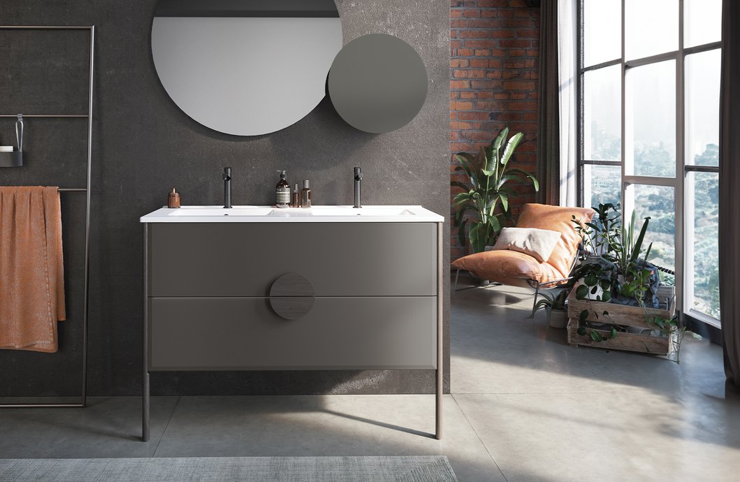 Furniture range Pupitre - Double sink unit in satin sepia brown, L.120 cm