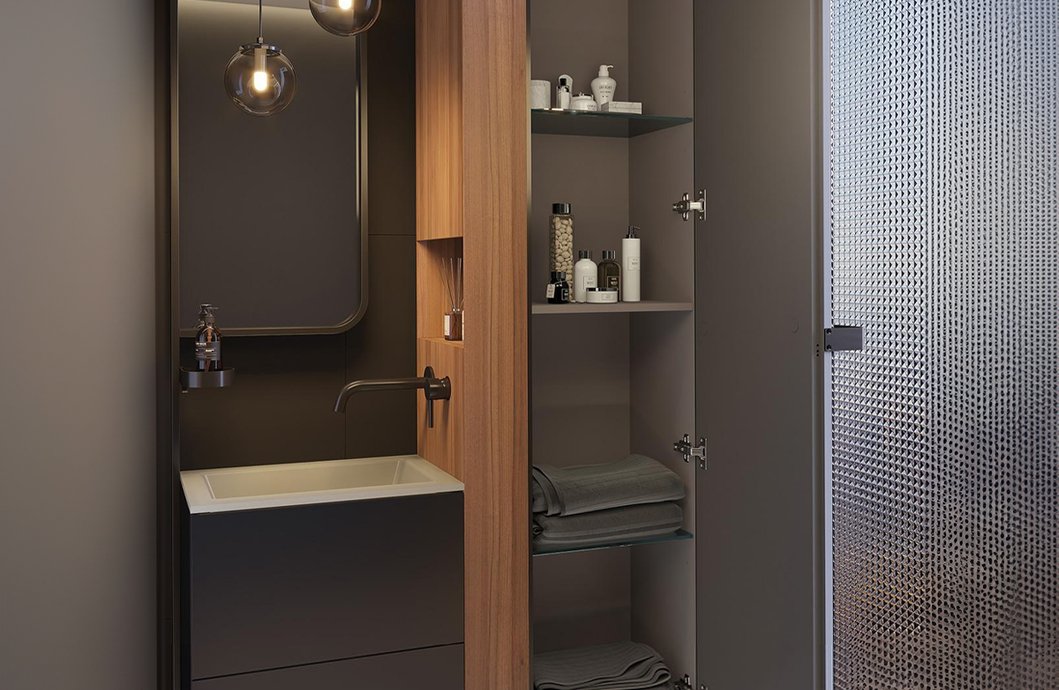 Volledig ensemble Tiny massieve notelaar met verwarming