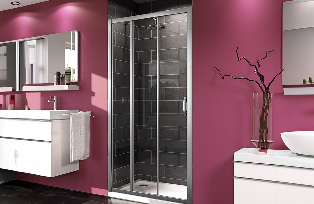 Sliding door D-motion in 3 panels for niche  or corner installation