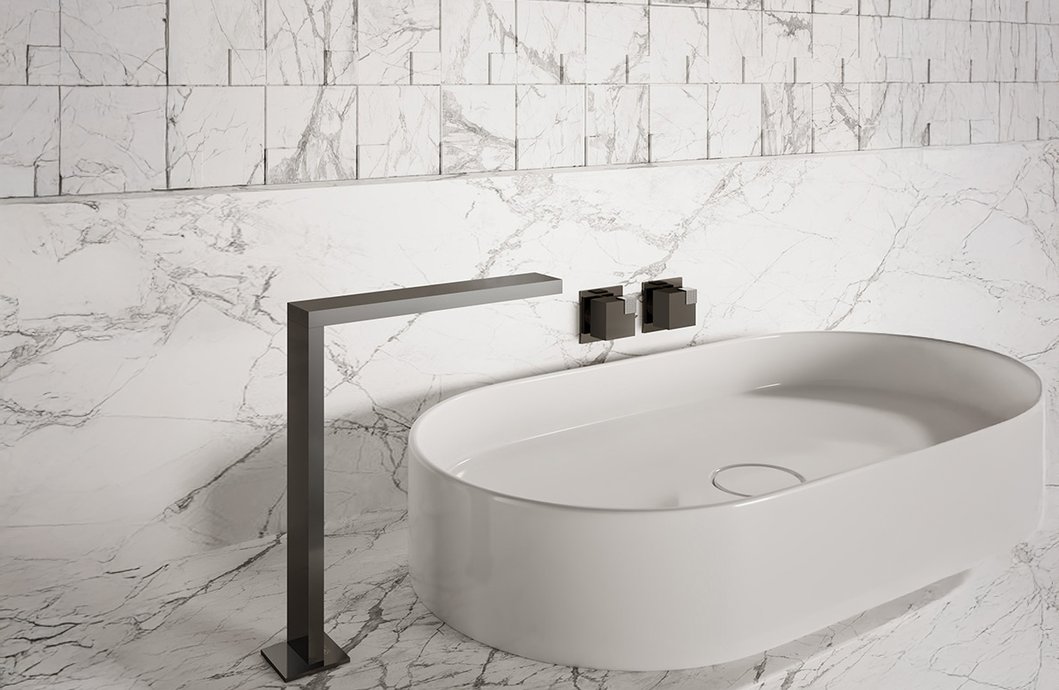 Mélangeur lavabo rehaussé mural O-cube