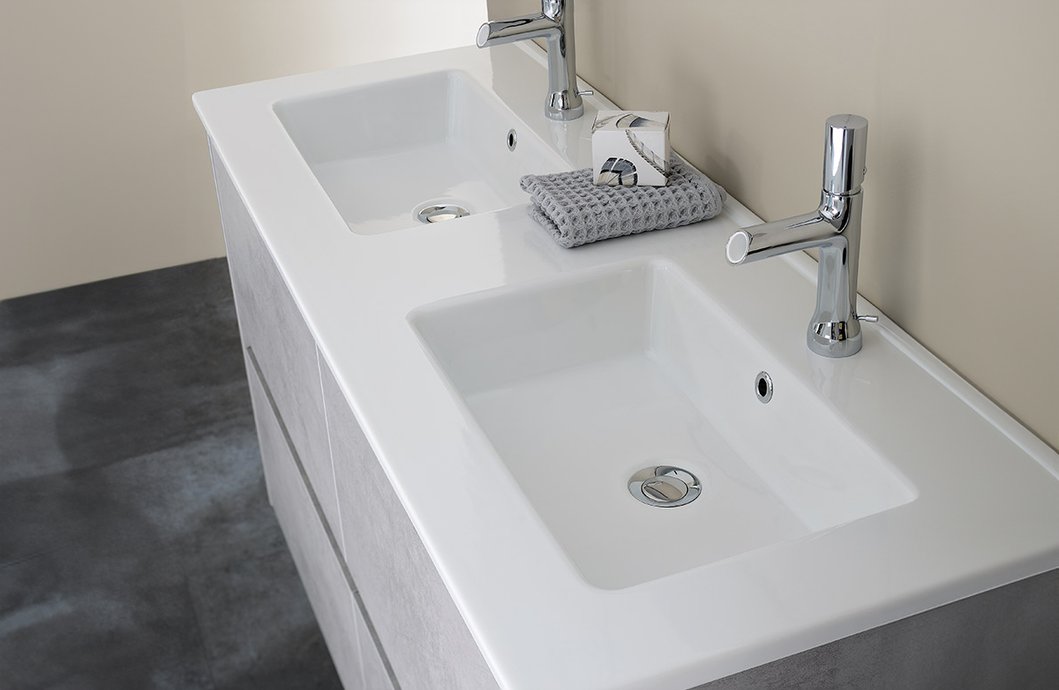 Ceramic washstand top Doblo 45° 2 basins