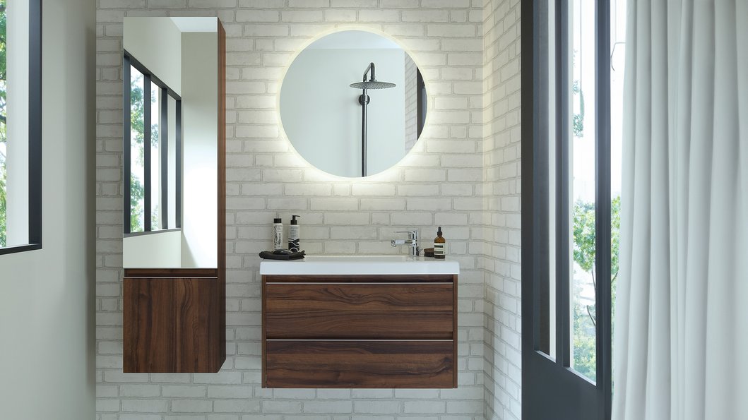 Furniture range XS - 2-drawer furniture, natural walnut color, W. 80 cm