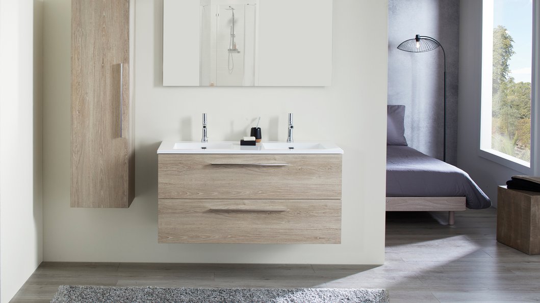 Furniture range Mundo - 2-drawer cabinet in Quebec oak color, W. 120 cm