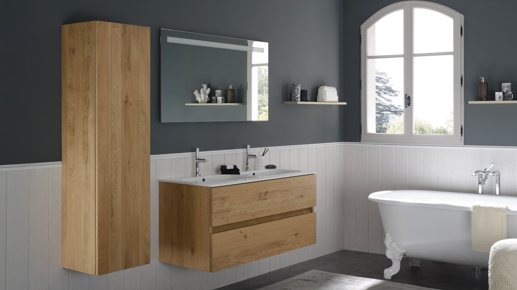 Furniture range Eleven - Country-style Front and Natural Oak Color, W. 120 cm