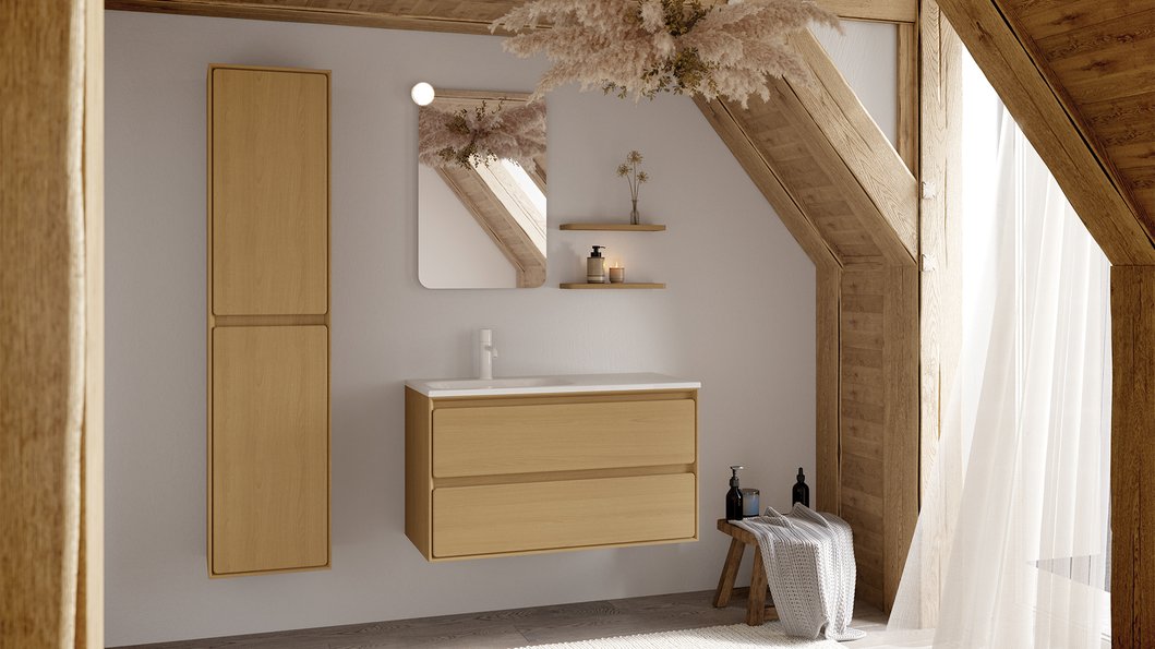 Furniture range Bocage - 2-drawer furniture in solid oak color, L.100 cm