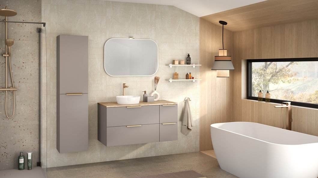 Meubelreeks Refuge - 2 lades & 1 deur in Mat Hazelnoot kleur, L. 80 cm