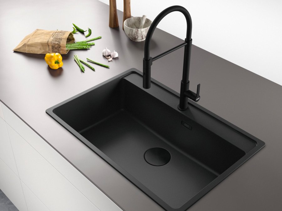 Vidage manuel pour évier Maris 2 bacs, noir mat