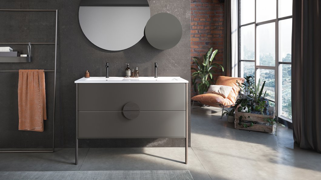 Furniture range Pupitre - Double sink unit in satin sepia brown, L.120 cm