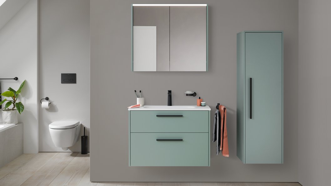 Ensemble Sivida 2 tirois 81 cm vert fjord mat, poignées noir diamant