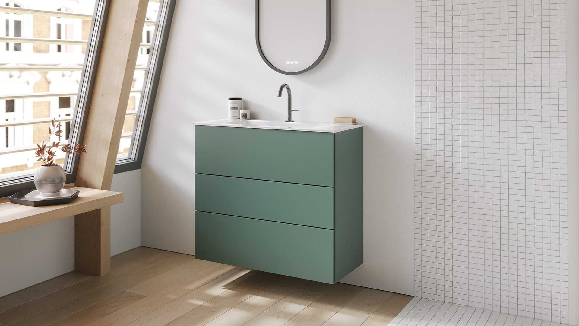 Furniture range Free - Mat sage grey, 3 drawers, L. 80 cm