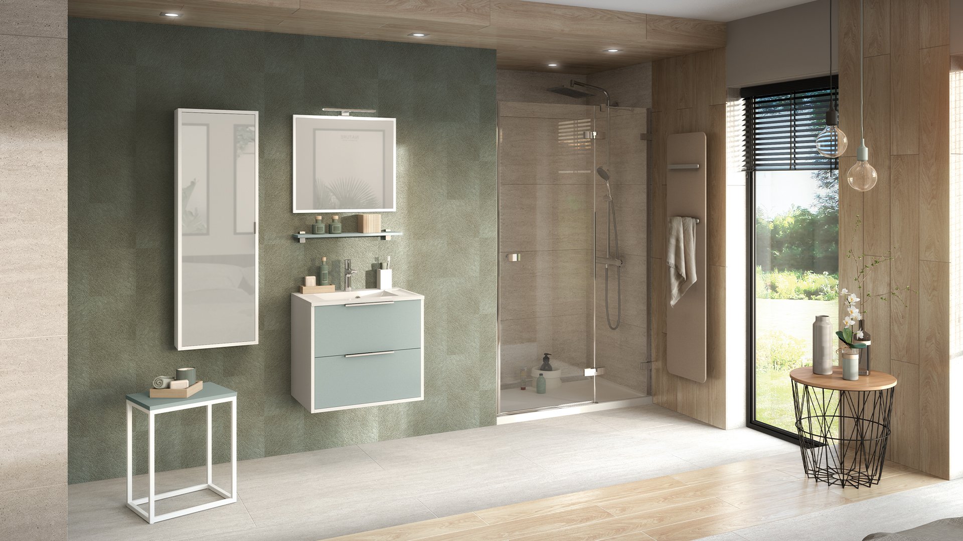 Furniture range Ultra Cadra - Matte Aloe Green and Glossy White, W. 60 cm