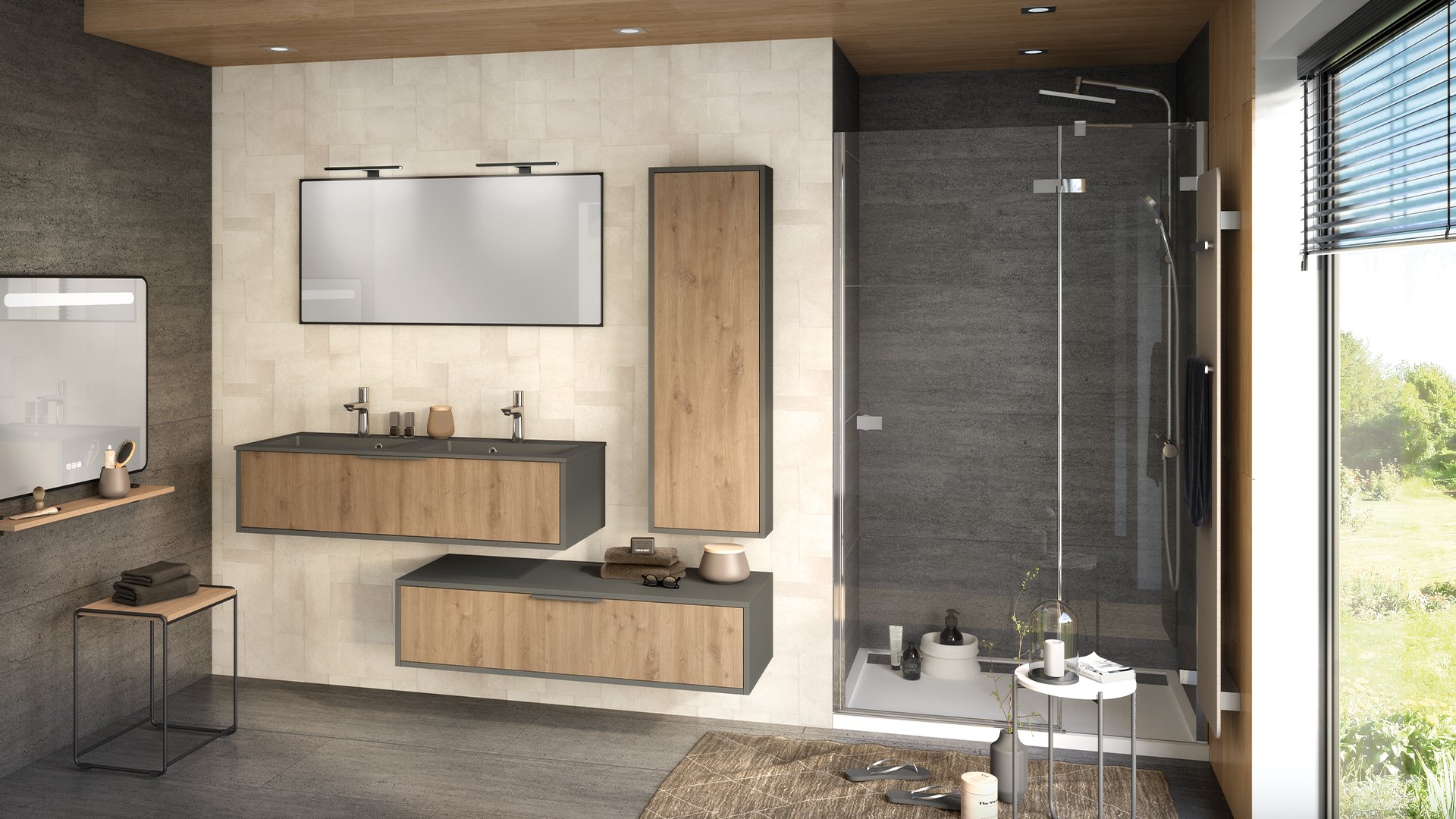 Furniture range Ultra Cadra - Structured Amber Oak and Matte Graphite, W. 120 cm