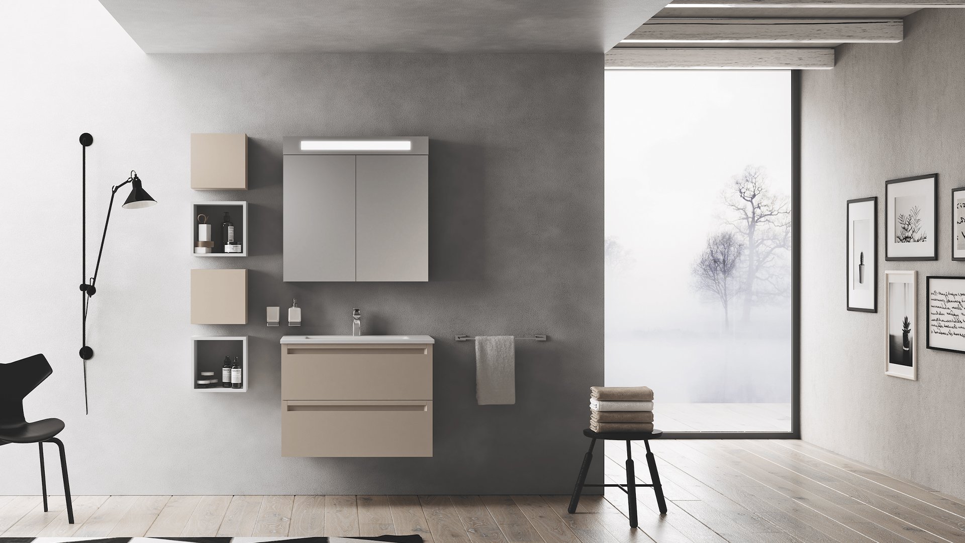 Furniture range Leo - Terra di Luna color, L. 90 cm