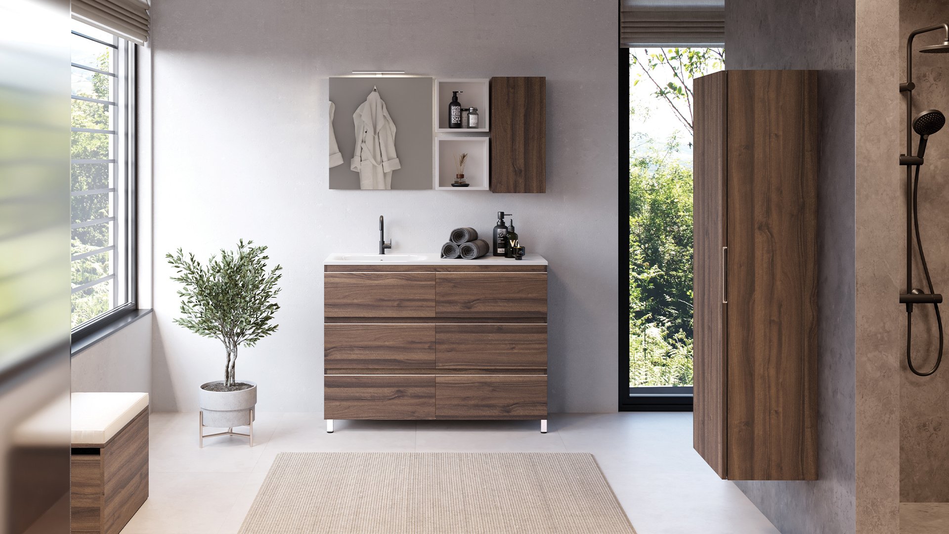 Furniture range Impact - 3-level unit, natural walnut color, W. 120 cm