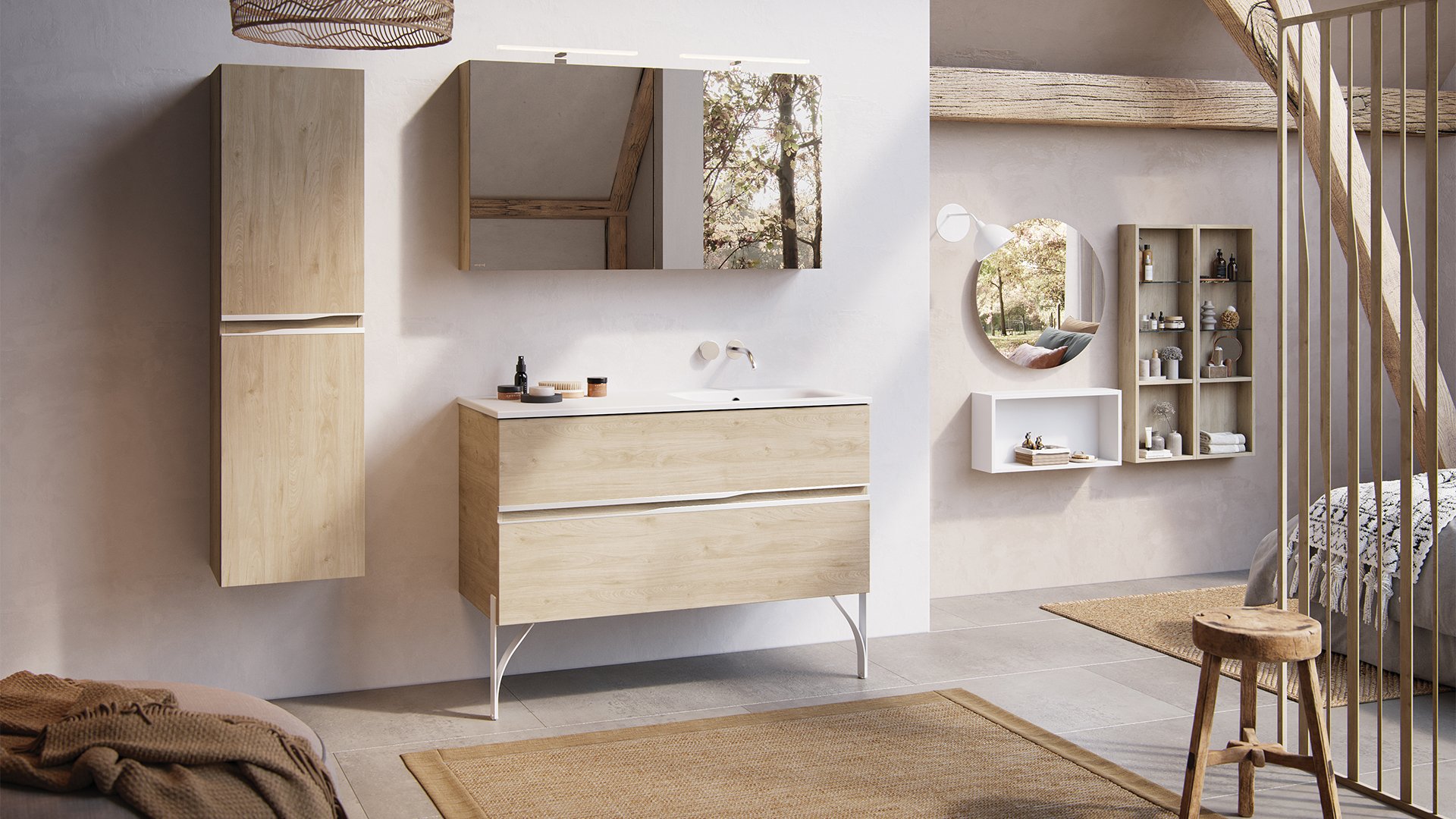Furniture range Lateral 2.0 - Furniture in light Hickory color, L. 120 cm