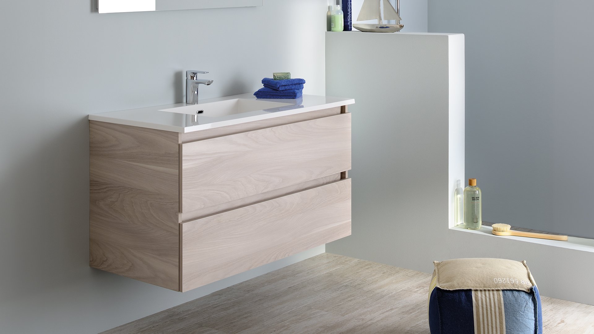 Série de meuble Sobro - Meuble bas coloris champagne, L. 105 cm