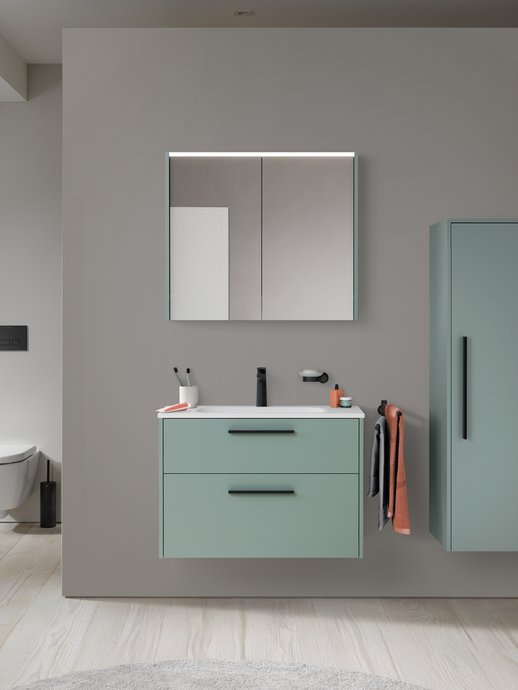 Cabinet set Sivida 2 drawers 81 cm green fjord matte, diamond black handles