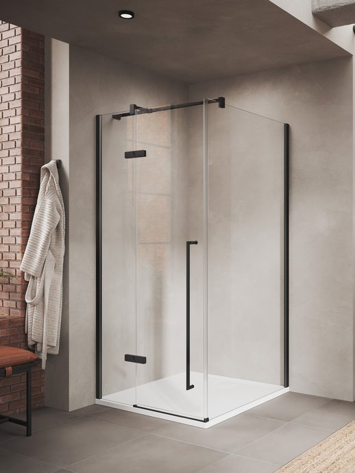 Urban hinged shower door with fixed segment - Black Edition