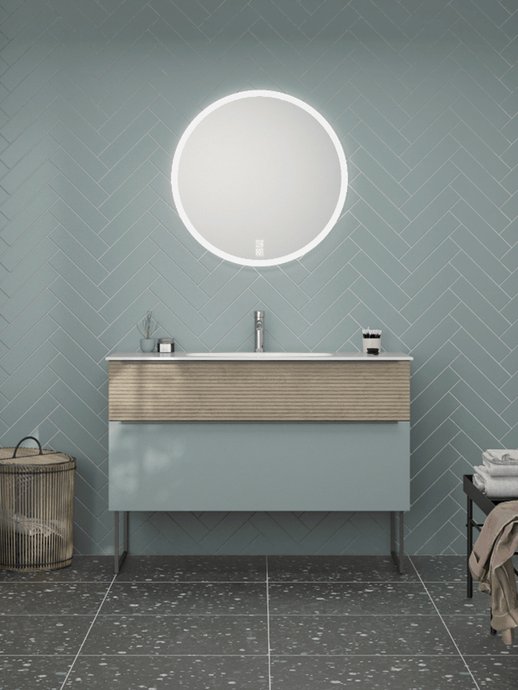 Furniture range Style II - Two-tone furniture in Cashmere Oak and Azure Blue Matte, L. 120 cm