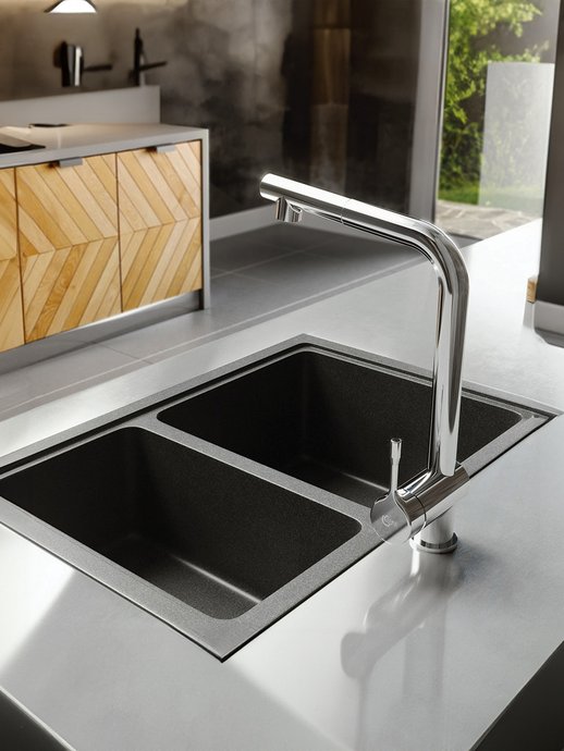 Keukenkraan Ceralook BlueStart met hoge L-uitloop en hansproeier 1F