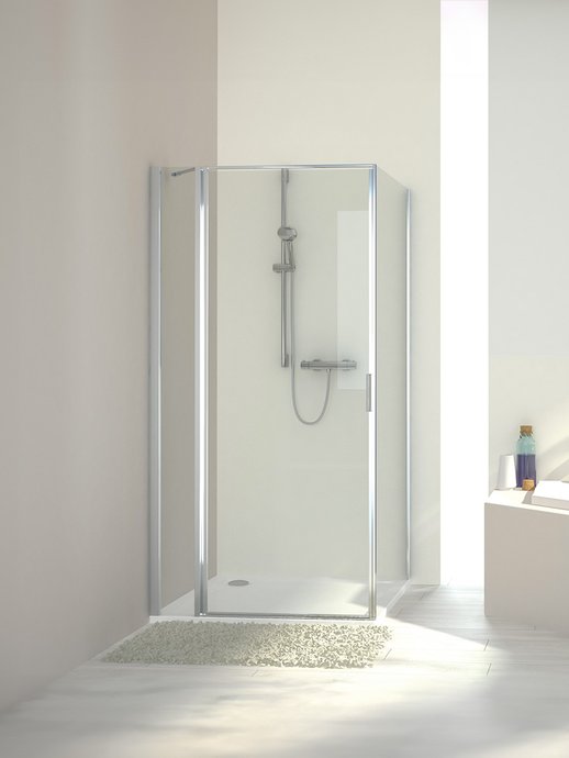 Swing door with fixed panel and Individual 2.0 side panel for corner installation
