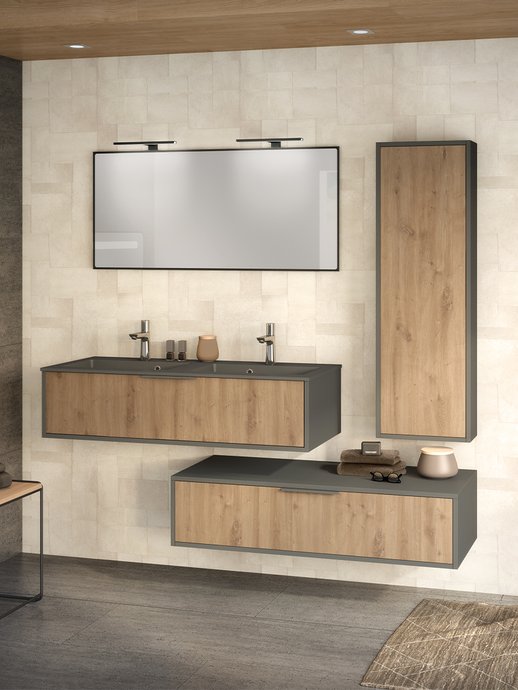 Série de meuble Ultra Cadra - Chêne ambré structuré et graphite mat, L. 120 cm