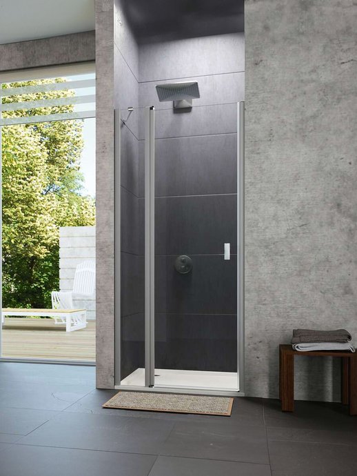 Hinged door Design Pure with fixed panel for niche or corner installations or corner entry