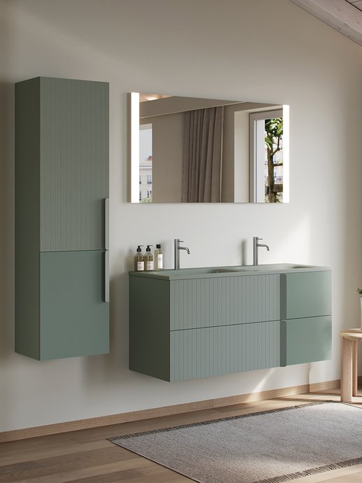 Furniture range Double Jeu - Satin olive color, 2 drawers, L.121 cm