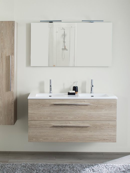 Meubelreeks Mundo - 2-ladenkast in kleur eiken Quebec, B. 120 cm