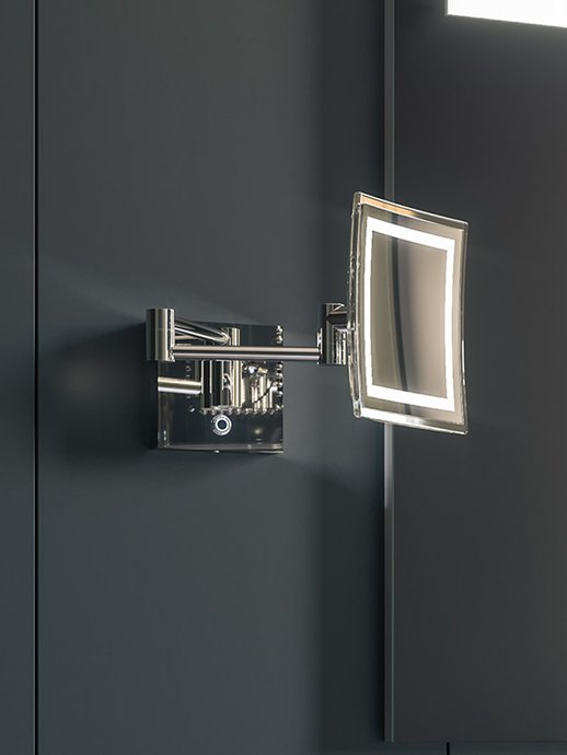 Square wall-mounted make-up mirror with swivel arms and LED lighting MyMirror