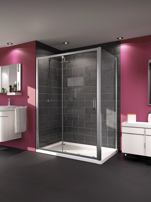 Sliding door D-motion in 2 panels for niche installation