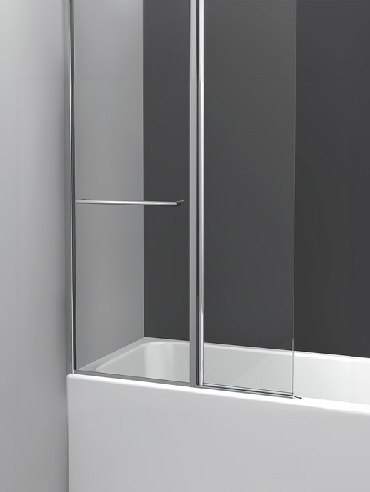 Bathtub screen A16 with 1 hinged and 1 fixed panel with grip/towel rail