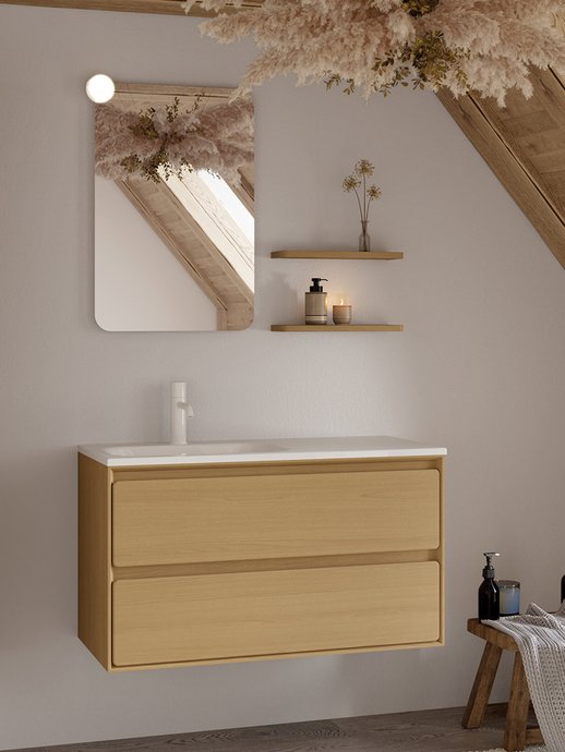 Meubelreeks Bocage - 2-laden meubel in massief eiken kleur, L.100 cm