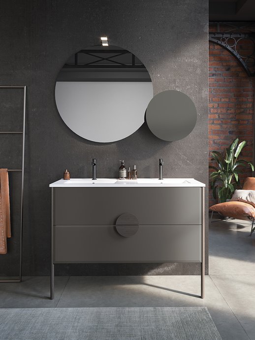 Furniture range Pupitre - Double sink unit in satin sepia brown, L.120 cm