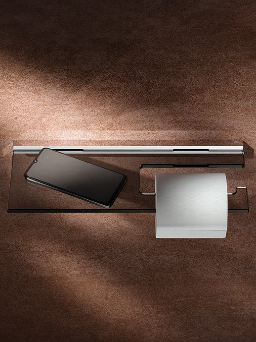 Range of accessories Edition 90 Square: Toilet roll holder with shelf