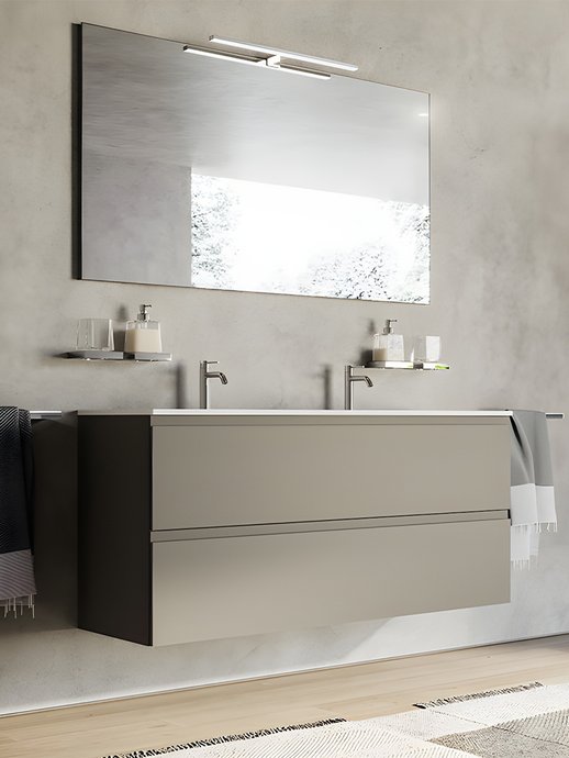 Série de meuble Leo 2.0 - Meuble 2 tiroirs, coloris Seta Mat et L. 120 cm