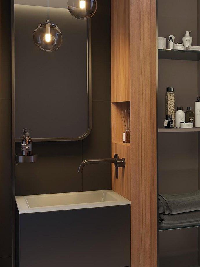 Tiny Bathroom Furniture, Natural Walnut Solid Color