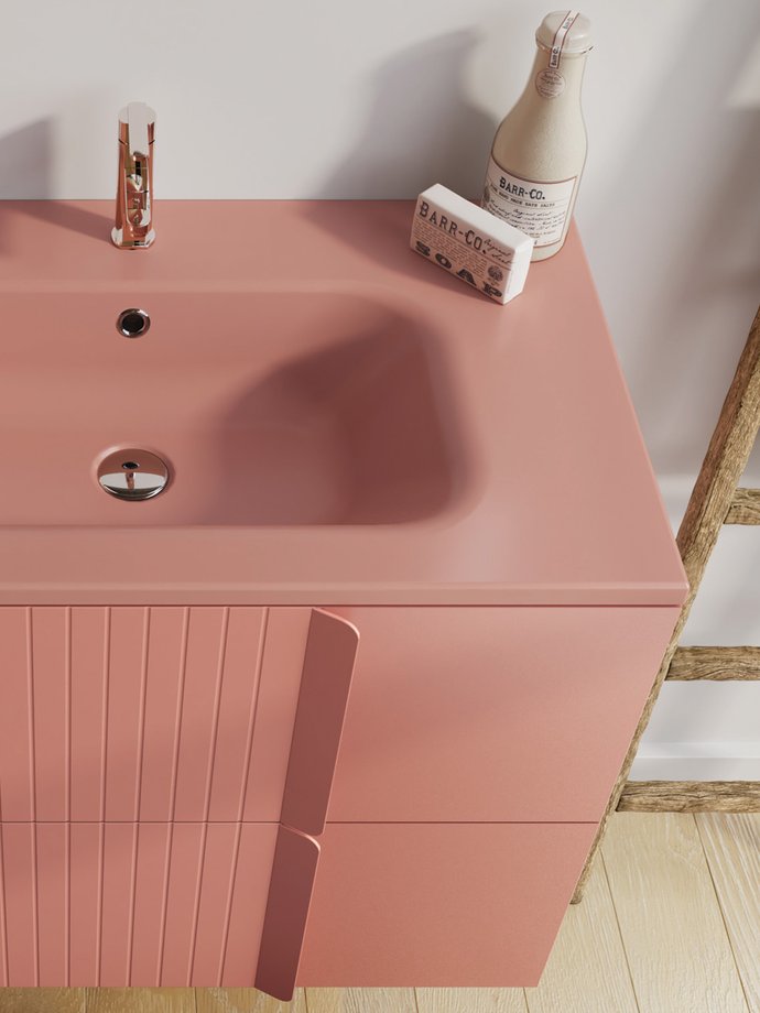 Zoom sur la vasque du meuble de salle de bains double jeu de Sanijura