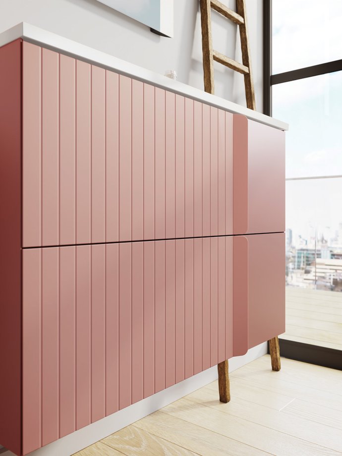 Zoom sur les tiroirs du meuble de salle de bains double jeu de Sanijura