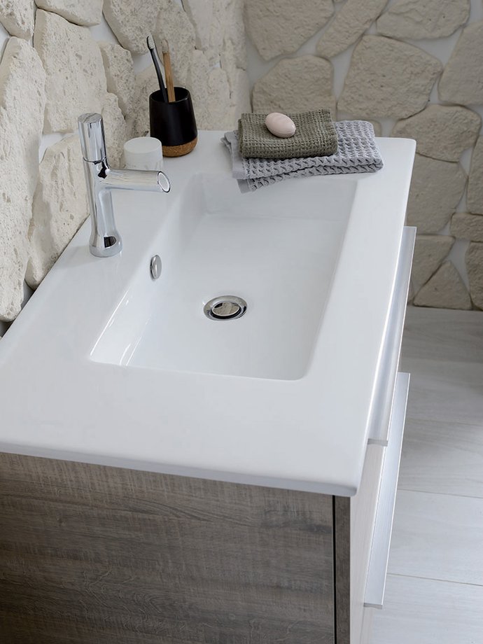 Mundo Bathroom Furniture by Sanijura, Quebec Oak Color