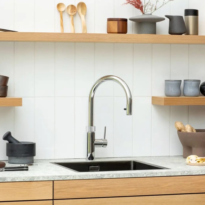 Flex round kitchen mixer tap with pull-out spout