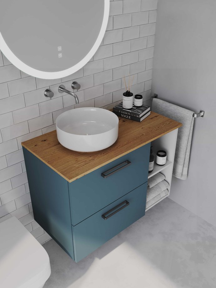 Meuble de salle de bains Mix & Match, coloris bleu canard en largeur 90 cm