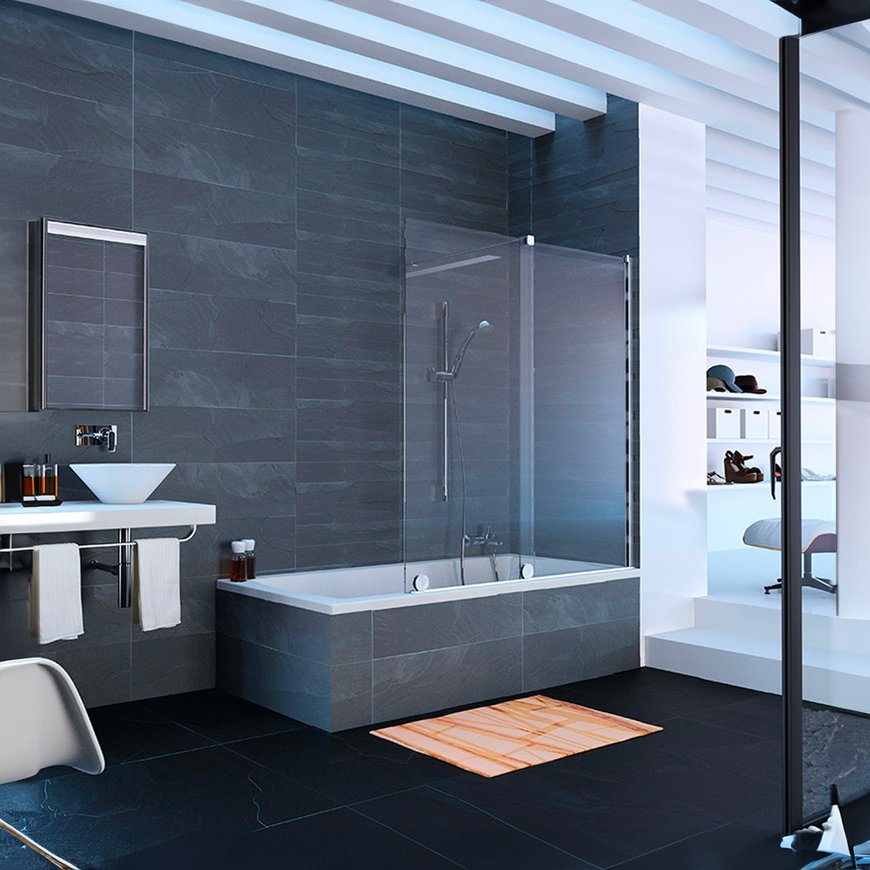 Bathtub screen Xtensa with 1 sliding and 1 fixed panel