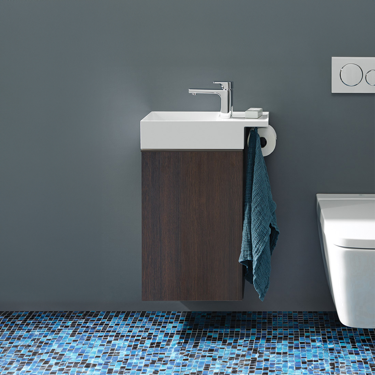 Fonteinset Bali walnoot onderkast met wastafel (L R) mat